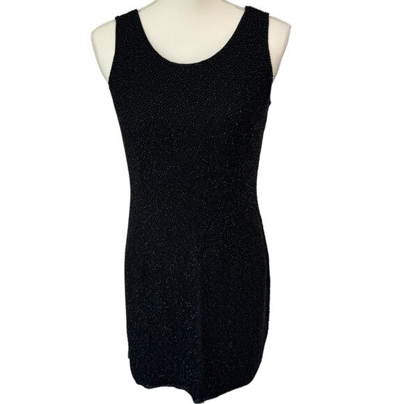 BIEFF BASIX Black Beaded Short Cocktail Dress Size 8 - Picture 1 of 12